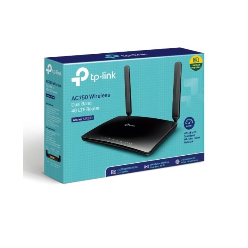 Caja retail del router 4G LTE TP-Link Archer MR200 AC750