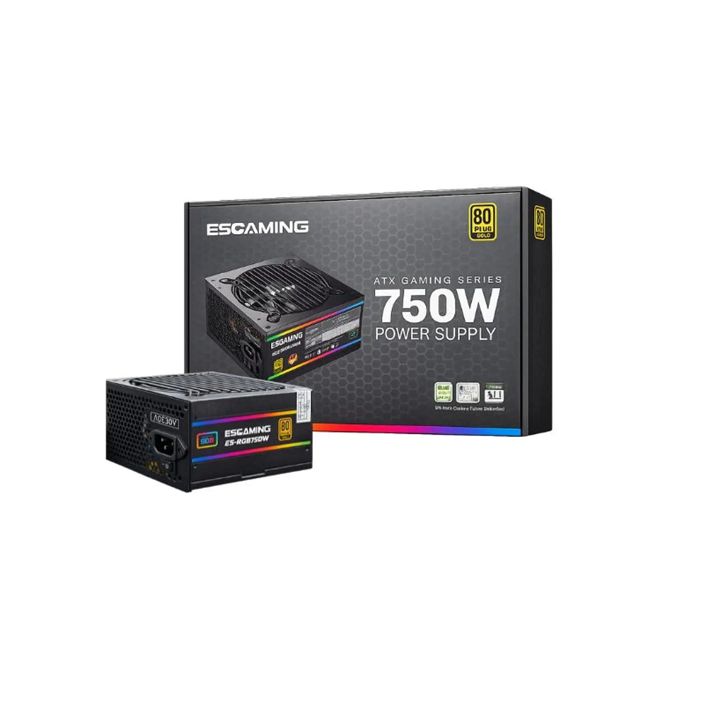 Fuente de Poder ESGAMING ES-RGB750W 80 Plus Gold caja