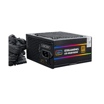 Fuente de Poder ESGAMING ES-RGB750W 80 Plus Gold vista frontal