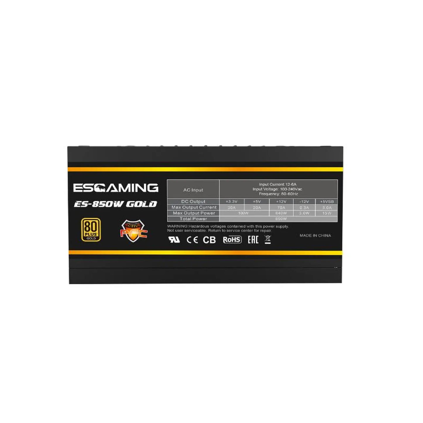 Fuente de Poder ESGAMING 850W Gold Modular ATX 3.1 vista frontal