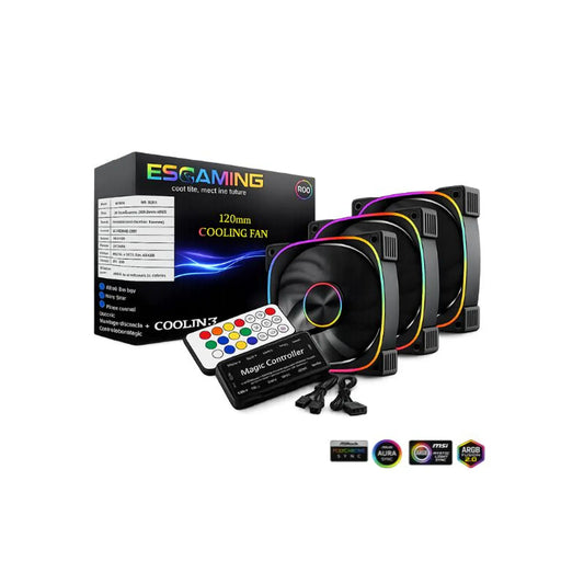 Kit 3 Ventiladores ESGAMING EZ-A25 ARGB 120mm con hub y control remoto