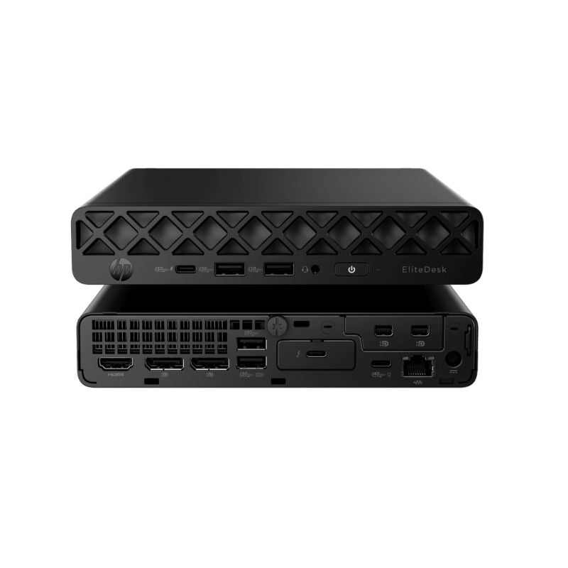 Puertos traseros del HP EliteDesk 8 Mini G1a con USB4, DisplayPort, HDMI y Ethernet