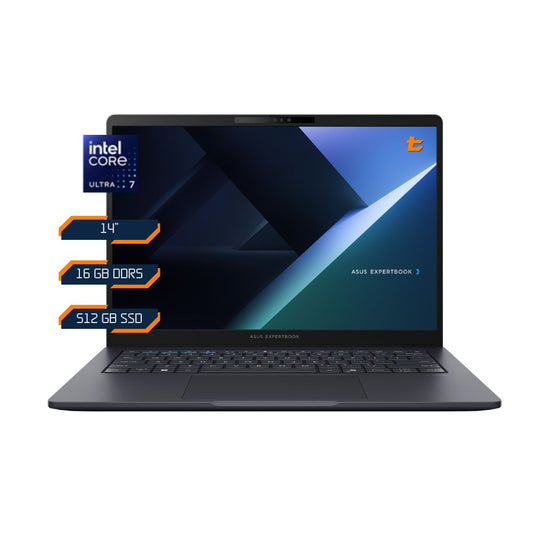 Especificaciones del notebook ASUS ExpertBook B3: Core Ultra 7 255H, 16GB DDR5, SSD de 512GB y pantalla de 14"