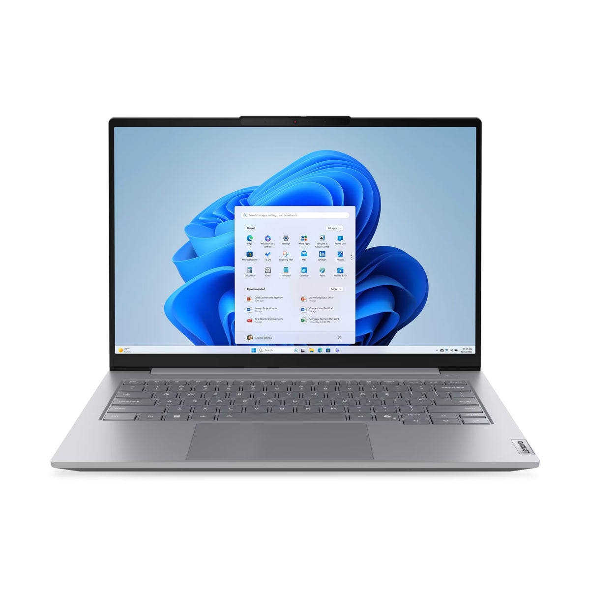 Notebook Lenovo ThinkBook 14 G8 con Intel Core Ultra 9 185H, 16GB y SSD de 512GB, vista frontal con pantalla de 14"