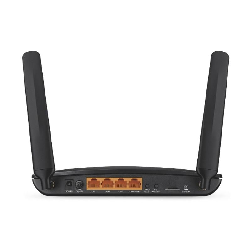 Parte trasera del router 4G LTE TP-Link Archer MR200 con ranura SIM y puertos Ethernet