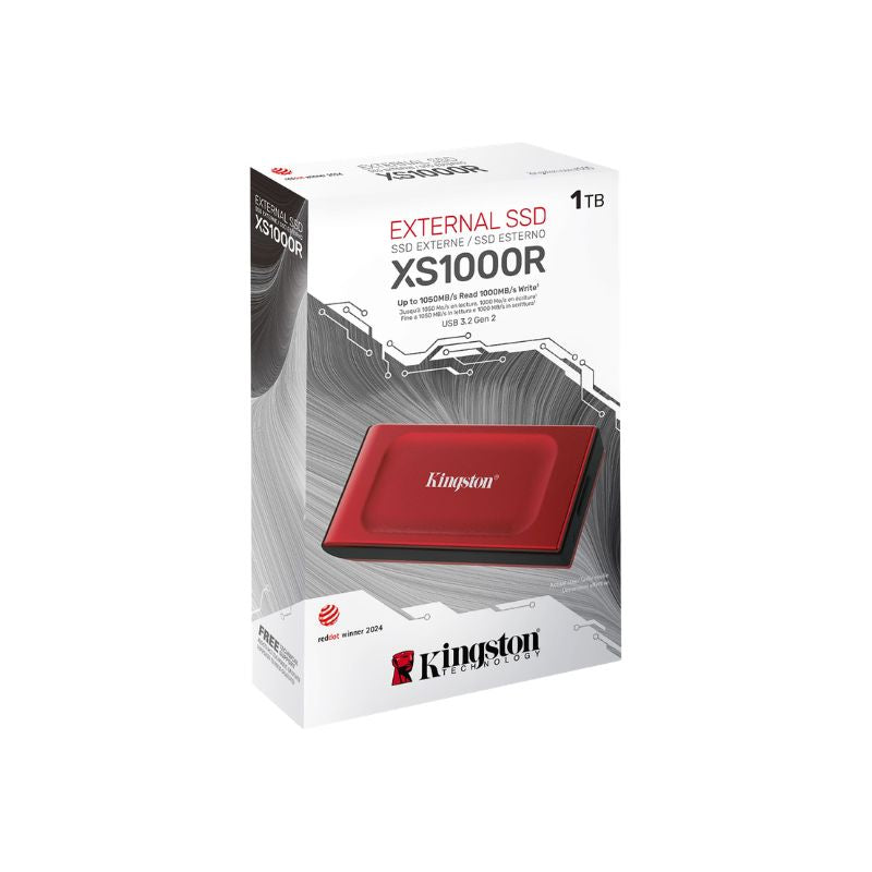 SSD externo Kingston XS1000R 1TB color rojo caja