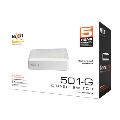 Caja retail del switch Nexxt Naxos 501-G 5 puertos Gigabit