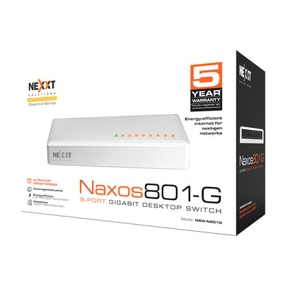 Caja retail del switch Nexxt Naxos 801-G 8 puertos Gigabit