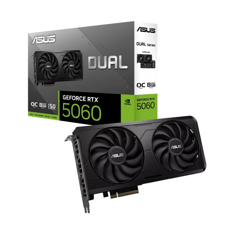 Caja retail de la tarjeta de video ASUS Dual GeForce RTX 5060 EVO OC 8GB