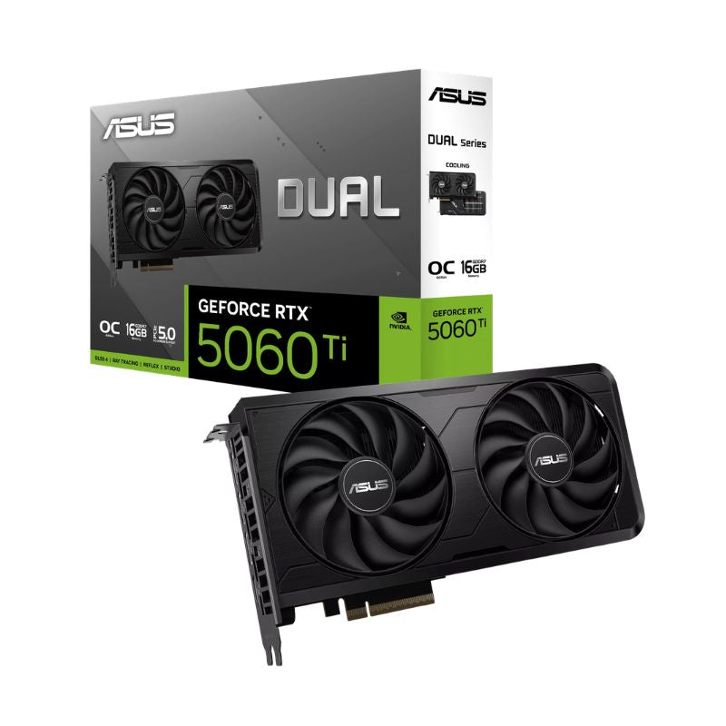 Caja retail de la tarjeta de video ASUS Dual GeForce RTX 5060 Ti EVO OC 16GB