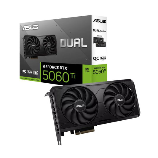 Caja retail de la tarjeta de video ASUS Dual GeForce RTX 5060 Ti EVO OC 16GB