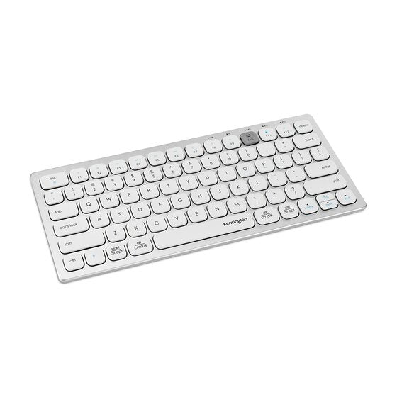 Teclado inalámbrico Kensington compacto blanco vista en ángulo mostrando las teclas