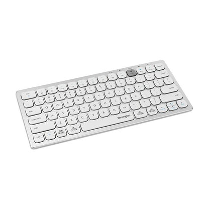 Teclado inalámbrico Kensington compacto blanco vista en ángulo mostrando las teclas