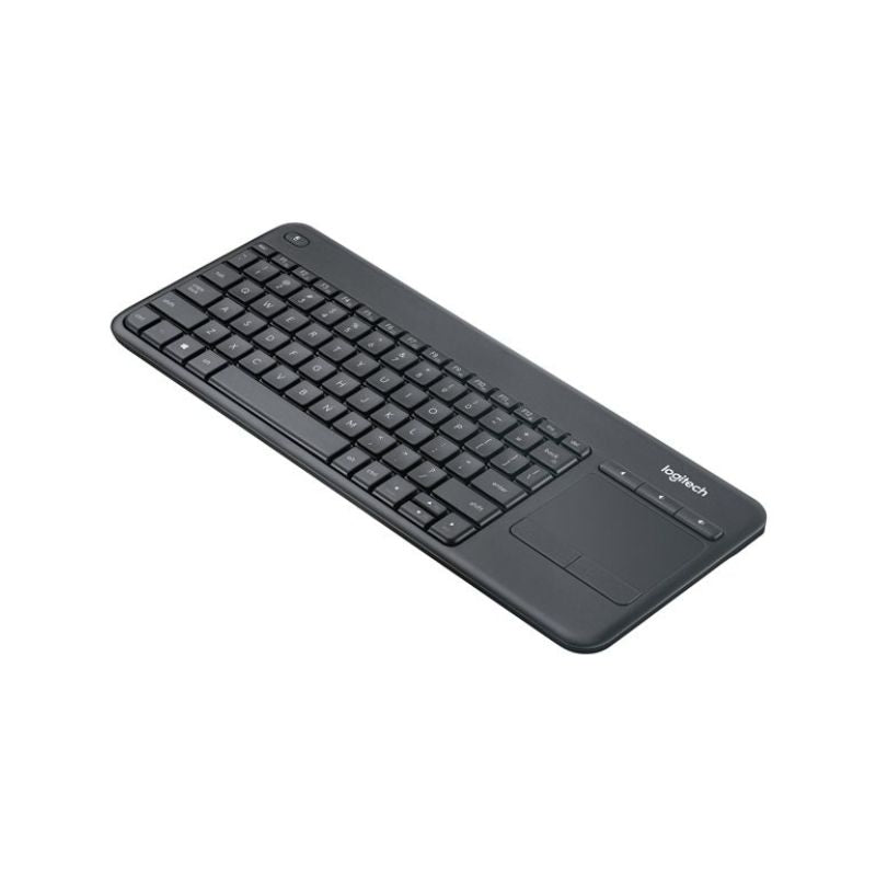 Teclado Logitech K400 Plus inalámbrico con touchpad vista angulo